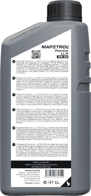 Моторное масло Mapetrol PREMIUM LL III 5W-30 1 литр