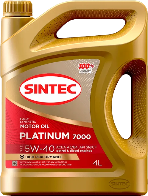 Моторное масло SINTEC PLATINUM 7000 5W-40 4 литра